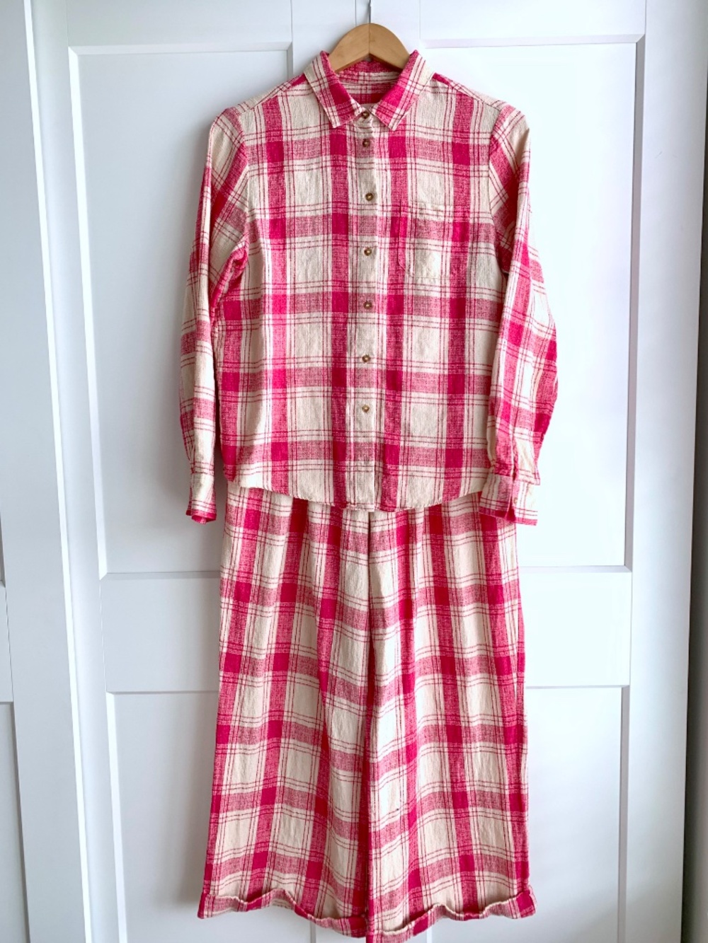 Sézane Tomboy Plaid Matching Shirt & Trouser Set Linen Blend FR 38 / US 6